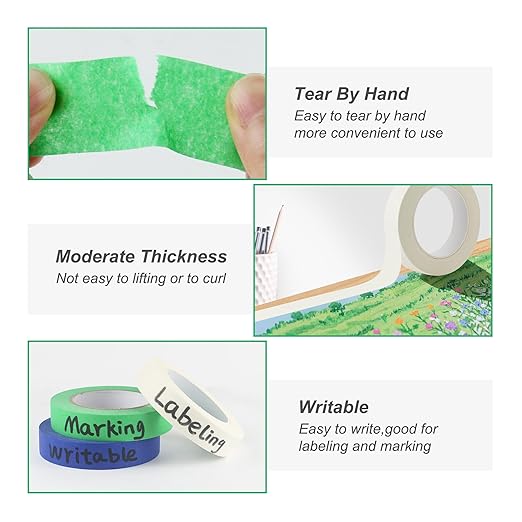 Painters Tape 10 Rolls, Masking Tape 1 Inches x 55 Yards,Gentle Adhesive,Protects Delicate Surfaces, Painting Tape for Walls, Labeling, Decorating,Crafts,DIY,No Residue,Easy Removal,Blue