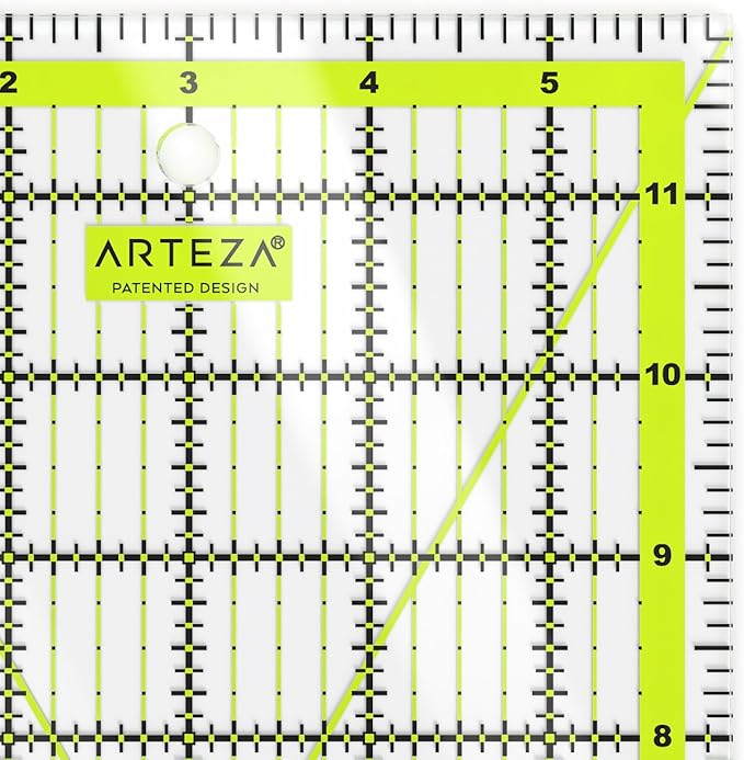 ARTEZA Quilting Ruler, Laser Cut Acrylic, Double Colored Grid Lines, 6"x12"