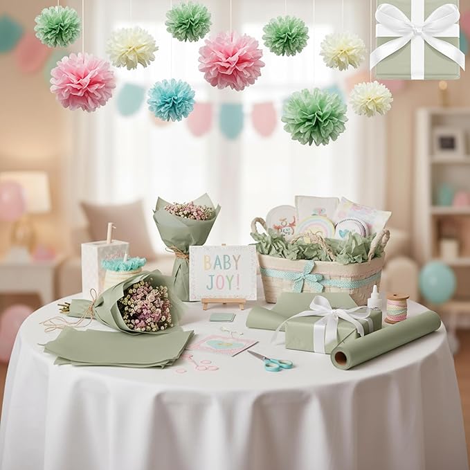 Qilery 500 Sheets Sage Green Tissue Paper Bulk 15 x 20 Inch Acid Free Wedding Flower Wrapping Packing Paper Sheets for Easter Crafts, Gift, Arts Flower, Baby Shower Birthday Party Favor Decoration
