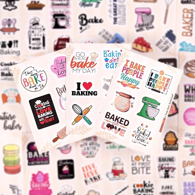 BulbaCraft 100Pcs Baking Stickers Funny, Bakery Stickers for Water Bottles - Baking Laptop Decals, Bakery Themed Party Decorations, Gifts for Women & Men