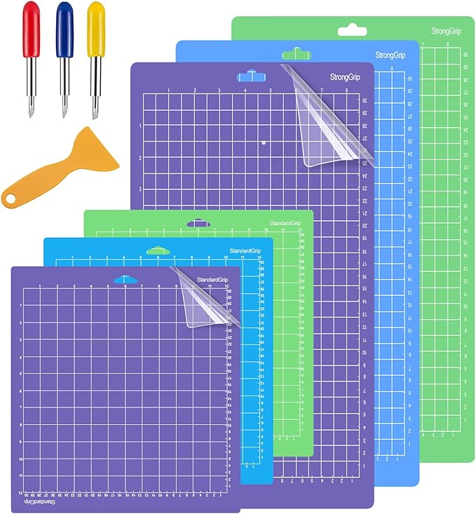 6PCS Cutting Mats Compitable with Explore Air 2/Air/One/Maker 3/Maker 3PCS 12x24 Sticky Mats Long 3PCS 12x12 Cricket Mats & Blades Standard Grip Light Grip Strong Grip Variety Pack Mats Accessories