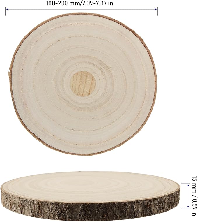 KINJOEK 10 PCS 7-8 Inch Large Natural Wood Slices with Bark, Unfinished Wooden Coasters Circles, Blank Round Wood Ornaments Slices Bulk for Centerpieces Craft Wedding Party Christmas Decor