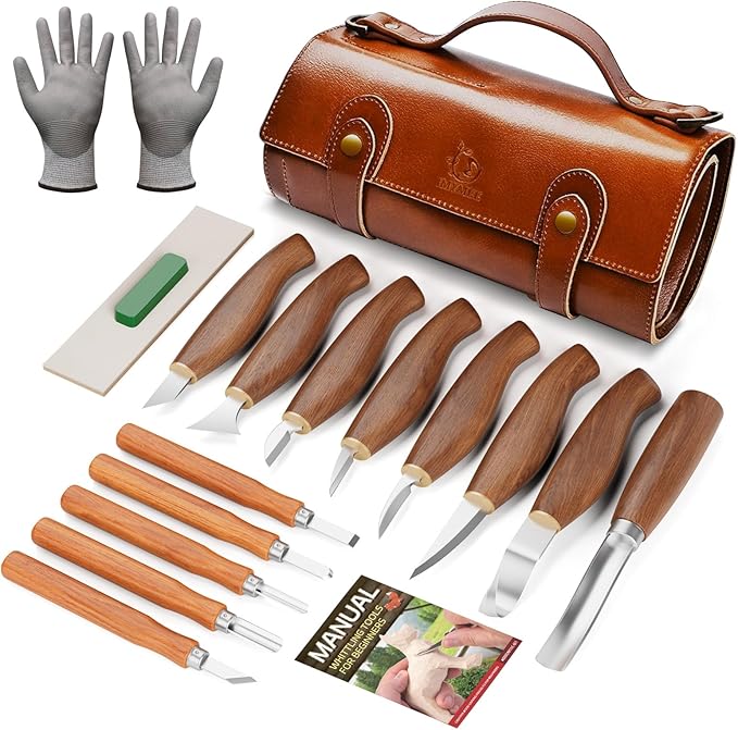 IMYMEE Deluxe Wood Carving Kit，Wood Carving Tools Set with Large Storage Case，Wood Carving Knife Set-Whittling Kit with 8 Pcs Whittling Knives& 5 Detail Knives for Beginners and Hobbyists