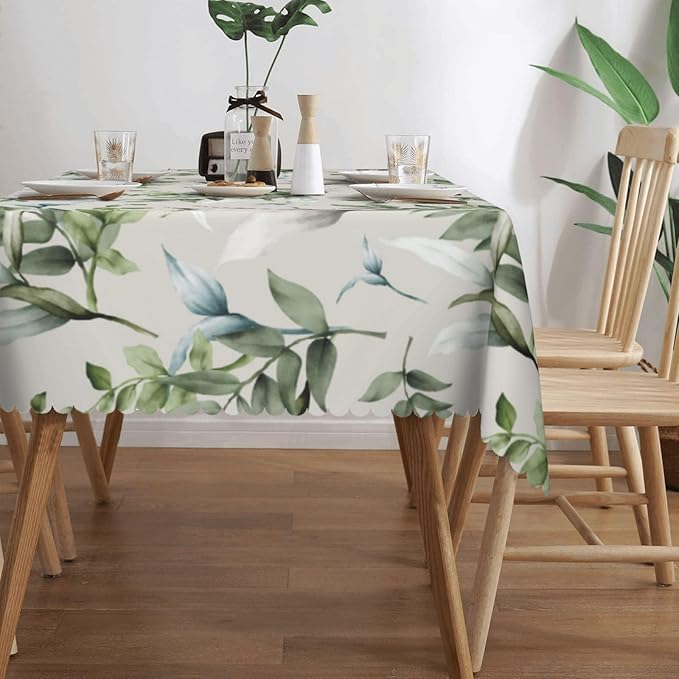 Luxury Watercolor Leaves Rectangle Tablecloth Green Leaf Summer Plant Table Cloth Dining Table Cover for Home Kitchen Restaurant Party Buffet Picnic 54 x 72 Inch