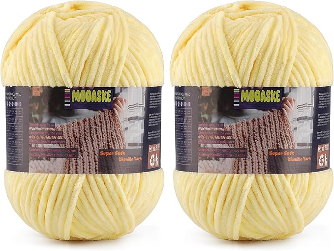 2 Skeins Fluffy Chenille Yarn for Crocheting - Baby Blanket Yarn for Knitting - Velvet Yarn for Amigurumi Crochet, Ultra Soft Yarns Total Weight 400g/14oz, Total Length 480m/524yard