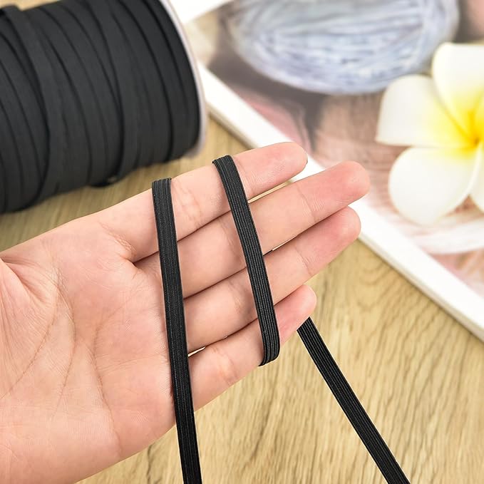Coopay 200 Yards Length 1/4" Width Elastic Bands Flat Elastic Cord Rope Heavy Stretch Spool Knit for Sewing DIY Projects, Arts & Crafts (Black, 1/4 Inch)