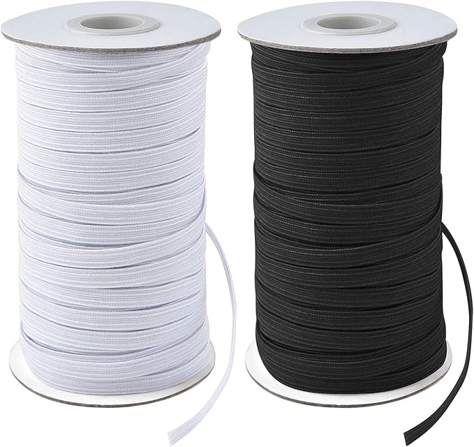 Coopay 80 Yards Length 1/4" Width Elastic Bands Flat Elastic Cord Rope Heavy Stretch Spool Knit for Sewing DIY Projects, Arts & Crafts, 2 Rolls, 40 Yards/Roll (Black and White, 1/4 Inch)
