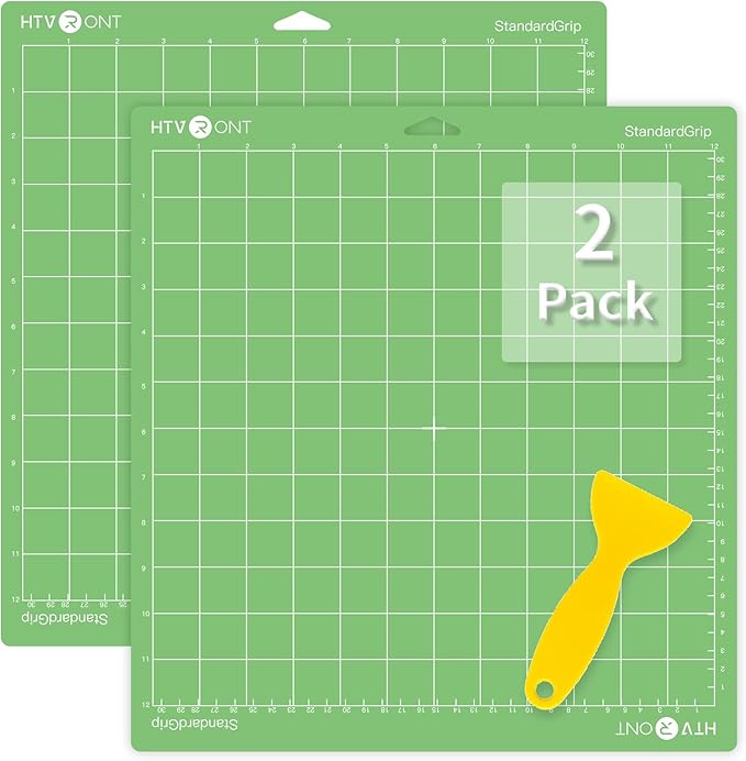 HTVRONT Standard Grip Cutting Mats- 2 Pack 12x12 Compatible with Cricut Maker 3/Maker 4/Maker/Explore 3/4/Air 2/One, Standard Adhesive Sticky Green Cutting Mat Replacement Accessories