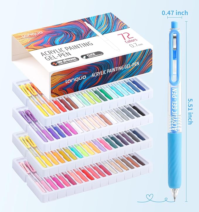 Gel Pens For Coloring, 72 Colors Retractable Colored Pens for Black Paper & White Paper, 0.7mm Fine Point Colorful Pens for Coloring, Writing, Drawing, Journaling, Note Taking, Office, Home