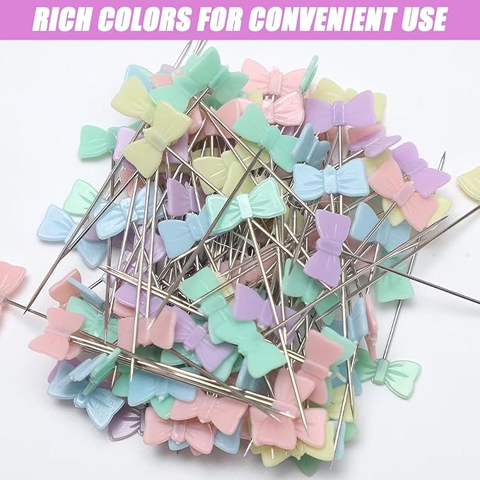200pcs Colored Sewing Pins for Fabric Flat Head Straight Pins with Storage Box Quilting Pins Fixed Sewing Marker Needle for Dressmaker,Sewing Project,Jewelry Making, DIY Craft (Bow tie)