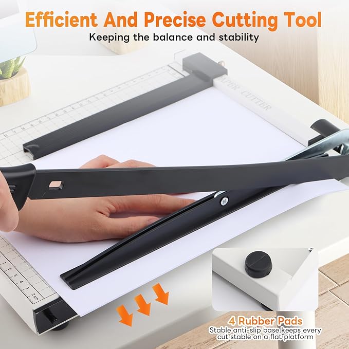 Paper Cutter, 12" Titanium Blade Guillotine Paper Cutter with Corner Rounder, Heavy Duty Guillotine, Paper Trimmer with Safety Blade Lock, Paper Cutter Slicer for Cardboard,Vinyl,Crafts&Photos (Black)