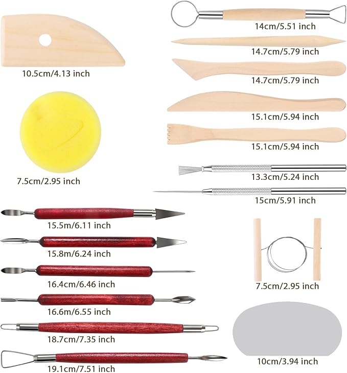 Tovotum Clay Sculpting Tools 17PCS Ceramic Pottery Carving Tools Set for Beginners Expert Art Crafts Kid's Pottery Clay Tool