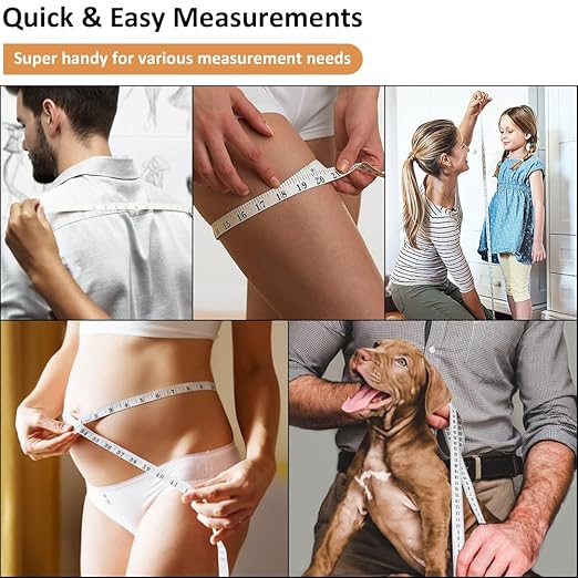3-Pack Tape Measure Body Double Scale Soft Measuring Tape 60inch (150cm), Flexible Sewing Cloth Craft Fabric Ruler for Body Measurements & Weight Loss, Accurate & Easy to Read Large Clearly Numbers