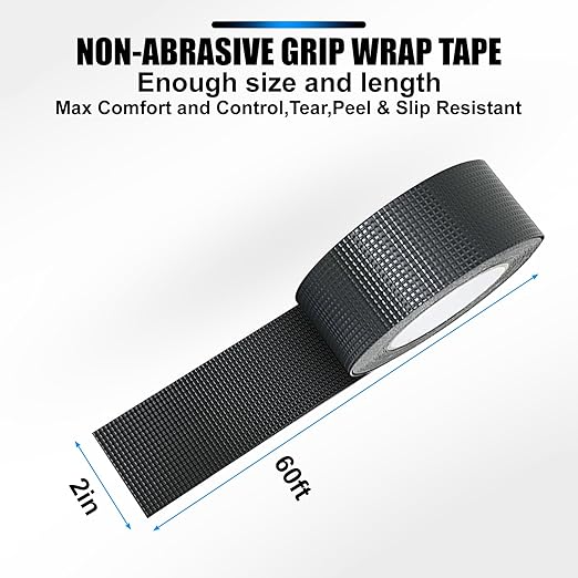 Non-Abrasive Grip Wrap Tape, 2In x 60ft, Thick Heavy Duty Tape. Tear, Peel & Slip Resistant for Max Comfort and Control, for Wrapping Tools, Home Goodsm, Hardware, Utility Items More (Black)
