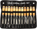 Ejoyous Wood Carving Chisel Set, 12PCS Wood Carving Hand Chisel Set, Woodworking Professional Lathe Gouges Tools Woodworking Cutter with Bag for Sculpture Carpenter