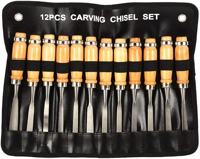 Ejoyous Wood Carving Chisel Set, 12PCS Wood Carving Hand Chisel Set, Woodworking Professional Lathe Gouges Tools Woodworking Cutter with Bag for Sculpture Carpenter