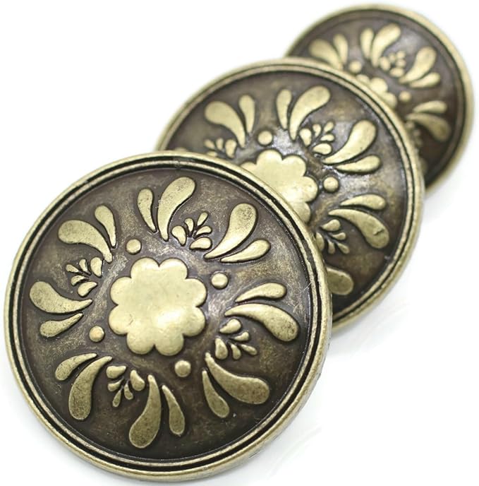 Bronze Metal Shank Buttons - 12 Pcs - 3 Size Options - Floral Round Metal Shank Buttons for Men Women Blazer Coat Uniform Shirt Suit and Jacket Sewing Craft DIY N17802