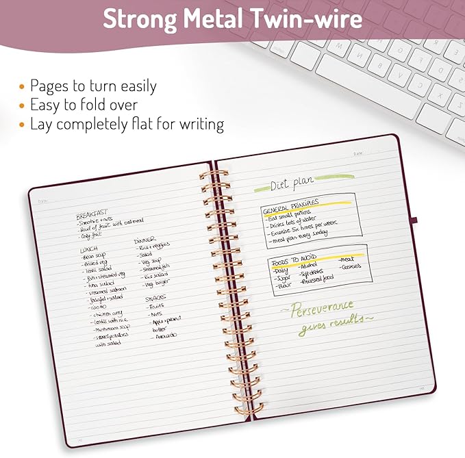 Forvencer A4 Lined Spiral Journal Notebook with 300 Numbered Pages, 11" X 8.5" Thick Journals for Writing with 100GSM Paper, Hardcover Notebooks with Contents for Work, School, Burgundy