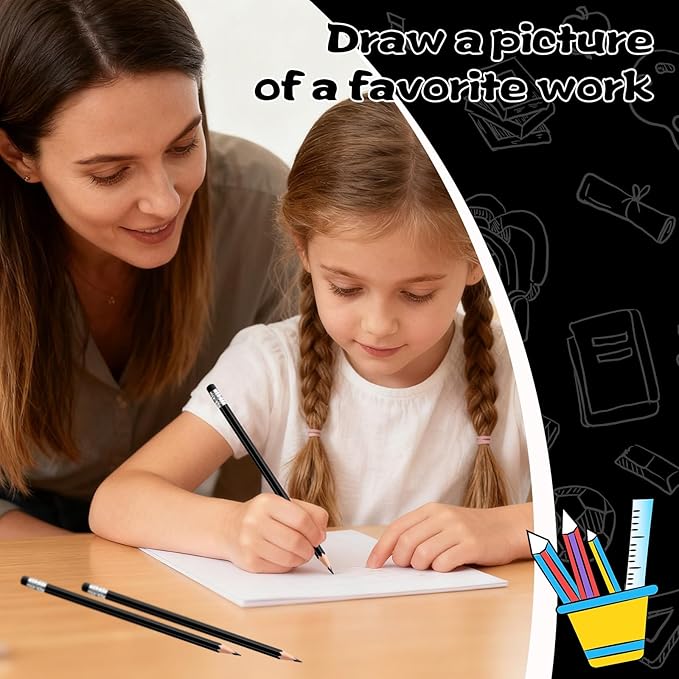36 PCS Black Checking Pencils Erasable Colored Pencils with Eraser Pre-Sharpened 2 HB for Checking, Grading, Tests & Office/School Supplies (Black)