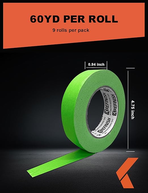 Painters Tape for Car Paint Green No Residue Automotive Masking Tape for Automotive Paint - Heat Resistant for Paint Booth, 1.41 Inches x 60 Yards, 9 Rolls