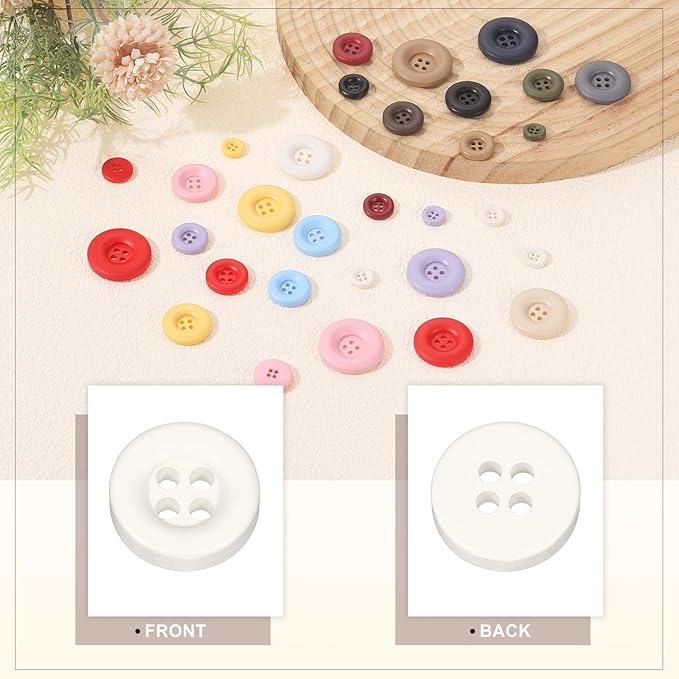 HARFINGTON 50pcs Sewing Button 11mm (15/32 Inch) 4 Holes Resin Thickened Round Crafting Replacement Buttons for Clothing DIY Crafts Decoration, White
