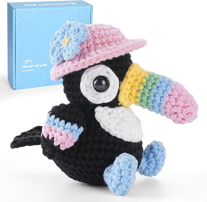 CrochetBox Crochet Kit for Beginners Adults - Toucan Starters Crochet Kit, Beginners Crocheting Kitting for Adults Teen, Craft Gifts with Crochets Yarns, Hook, Step-by-Step Video, Instruction