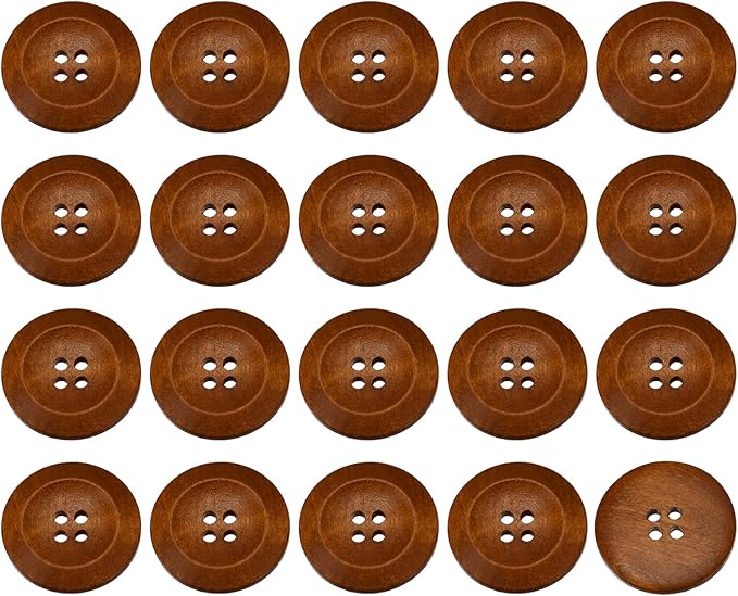 uxcell 50Pcs Wooden Buttons, 35mm(1 3/8") 4 Hole Round Wood Sewing Button Craft for Sewing DIY Craft Clothing, Coffee