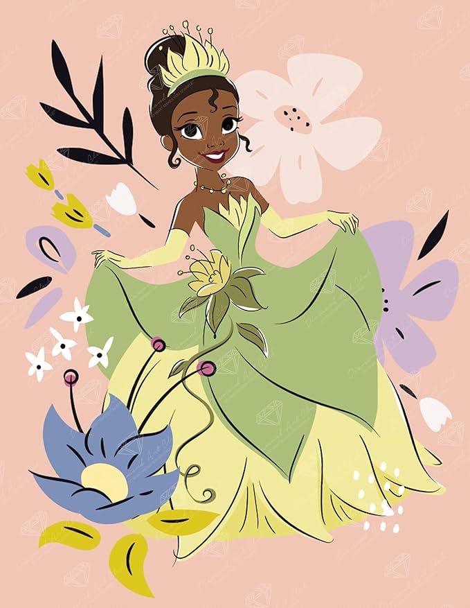 DIAMOND ART CLUB Tiana - Born to Dream Diamond Painting Kit, Fun DIY Crafts for Adults, Round Diamond Art Canvas, 13" x 17"