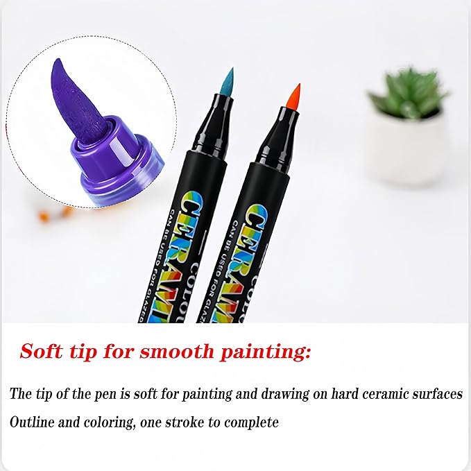 Permanent Marke Ceramics Pens 24 Colors Porcelain Paint Brush Pen for Both Glazed and Unglazed Ceramics Christmas Decoration Wine Markers for Adults