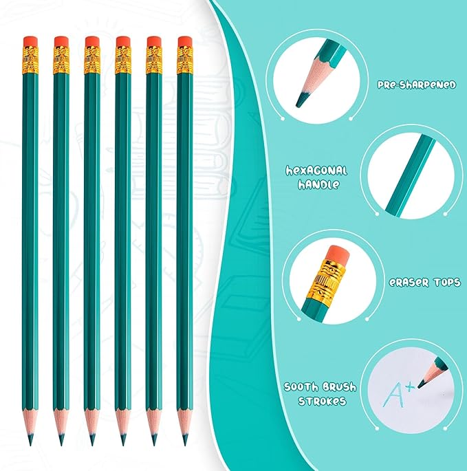 Zhanmai 24 Pcs Green Pencils with Eraser Pre-sharpened Green Checking Pencils 2hb Colored Wooden Erasable Pencil for Checking Test Correcting Grading Map Writing Drawing Coloring Editing Office Favor
