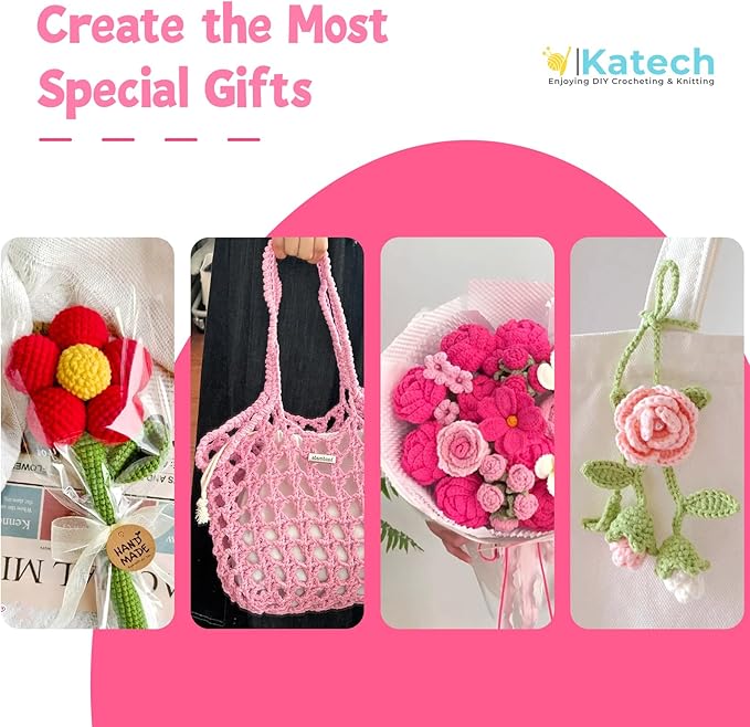 Katech 20 Skeins Cotton Yarn for Crocheting-55% Cotton 45% Acrylic-4 Medium (Worsted)-Super Soft Milk Cotton Yarn-Great Crochet and Knitting Starter Kit for Colorful Craft（Color C）