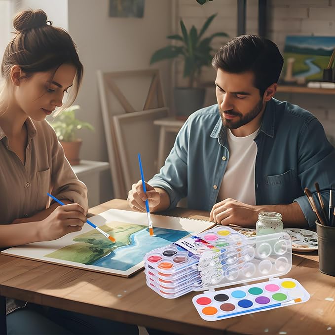 Nuanchu Christmas Gifts Bulk Watercolor Paint Washable Watercolor Paint Kits Palette and Brushes Portable Water Color Supplies for Adults, Beginners Artists Valentine Gift(6 Pack,12 Colors)