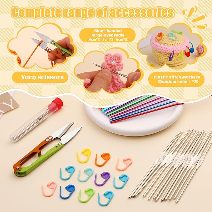 IMZAY 54 Pcs Crochet Needles Set, Crochet Hooks Kit with Storage Case, Ergonomic Knitting Needles Stitch Marker DIY Hand Knitting Craft Art Tools for Beginners