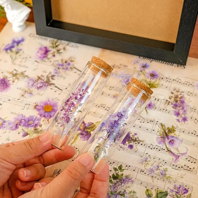 50pcs Purple Flower Stickers for Scrapbooking - Waterproof Transparent Floral Botanical Sticker for Journaling, Crafts, Art Projects, Glass Potion Bottles