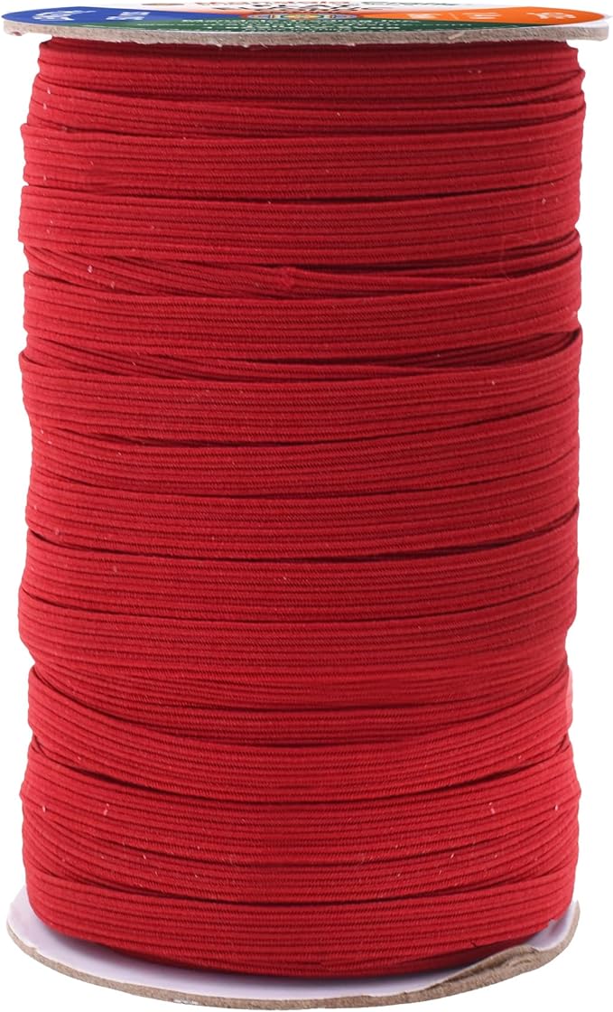 Mandala Crafts 6mm 50 Yds Roll of Burgundy Elastic Bands for Sewing - 1/4 Flat Elastics Cord - 1 4 Inch Braided Stretch Straps for Crafting
