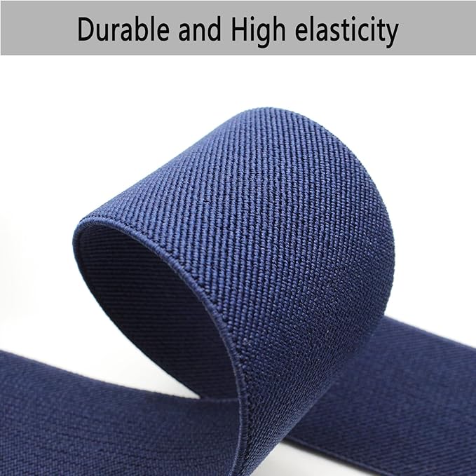 Dortrue 2 Inch 5 Yards Navy Blue Sewing Elastic Band Heavy Stretch High Elasticity Elastic Spool for Sewing Pants Waistband, Straps, Craft DIY Projects