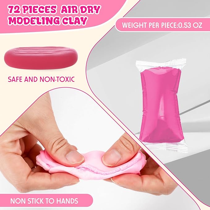 72 Pcs 38oz Air Dry Clay Bulk Modeling Magic Ultra Lightweight Foam Modeling Clay for Kids Adults DIY Gifts Party Arts Crafts and School Project Supplies(Pink)