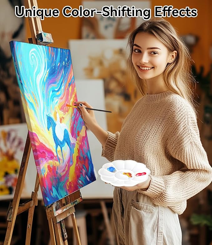 40 PCS Iridescent Acrylic Paint Set with 12 Brushes, 2 Knives & Palette, 24 Colors (2oz/60ml) Art Craft Paint for Adults Kids Artists Beginners, Canvas Ceramic Rocks Wood Painting Kit Art Supplies