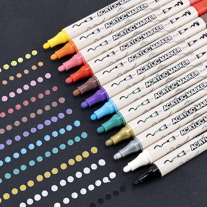 TRANSON 24 Colors Bold and Brush Dual-tip Acrylic Paint Marker Pen for Canvas Rock Wood Leather Ceramic DIY Painting
