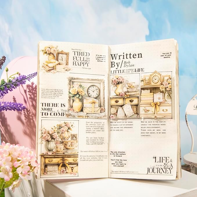 90PCS Vintage PET Stickers, Flowers, Typewriters, Books, Lace & Letters in Retro Aesthetic Style, Transparent Waterproof Stickers for Scrapbook, Journal, DIY Crafts & Decoration