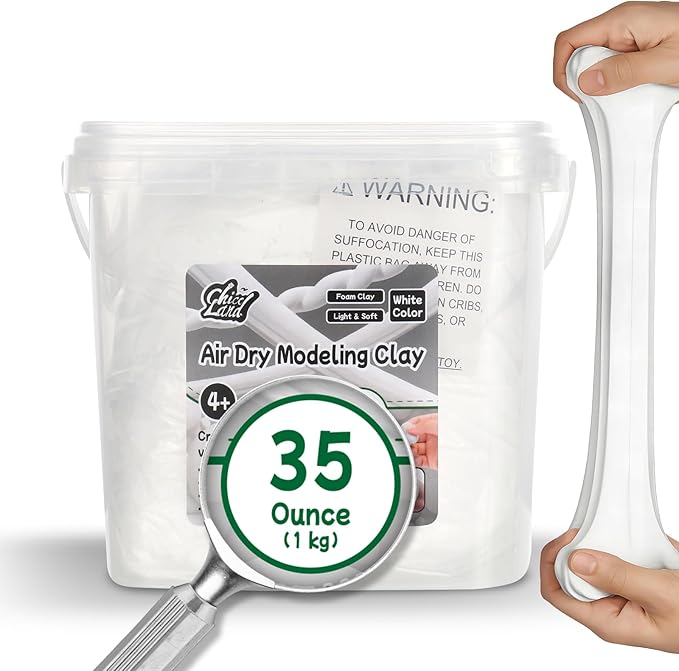 White Air Dry Modeling Clay – 35oz (1000g) Bucket, Soft Foam Clay for Kids 4+, Crafting, Sculpting, Cosplay & DIY Projects