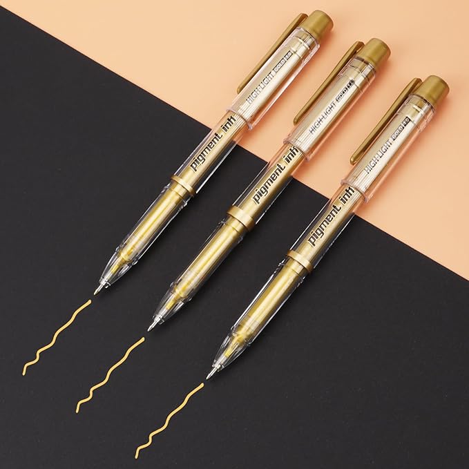 Gold Silver White Ink Gel Pens, 1mm Medium Fine Point, Opaque archival Ink Pen for Dark Paper Drawing,Sketching, Illustration, Card Making, Bullet Journaling (Gold Ink - 6 Packs)