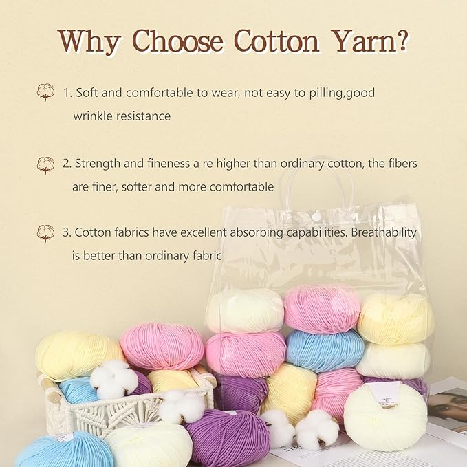 Katech 20 Skeins Cotton Yarn for Crocheting-55% Cotton 45% Acrylic-4 Medium (Worsted)-Super Soft Milk Cotton Yarn-Great Crochet and Knitting Starter Kit for Colorful Craft（Color B）