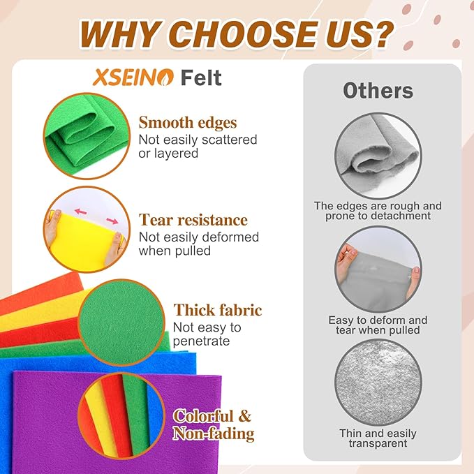 XSEINO 6 Rolls 12"x35" 1.4mm Thick Soft Felt Fabric Sheet 6 Assorted Classic Series Colors Felt Pack for DIY Craft Sewing Squares Nonwoven Patchwork
