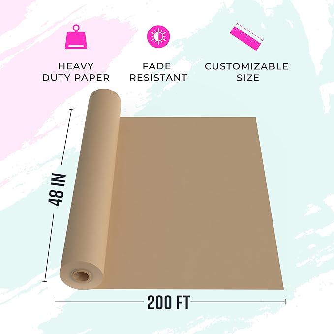 Bryco Goods 48" x 200' (2400") Brown Kraft Paper Roll - USA Made - Versatile for Different Arts and Crafts Projects - Pin Up Your Work Or School Notes - Create Vision Board for Your Bedroom