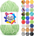 Velvet Chenille Yarn for Crocheting Light Green Fluffy Plush Thick Bulky Chunky Chenille Velvet Soft Baby Blanket Yarn for Crocheting Hand Knitting 100g-Light Green