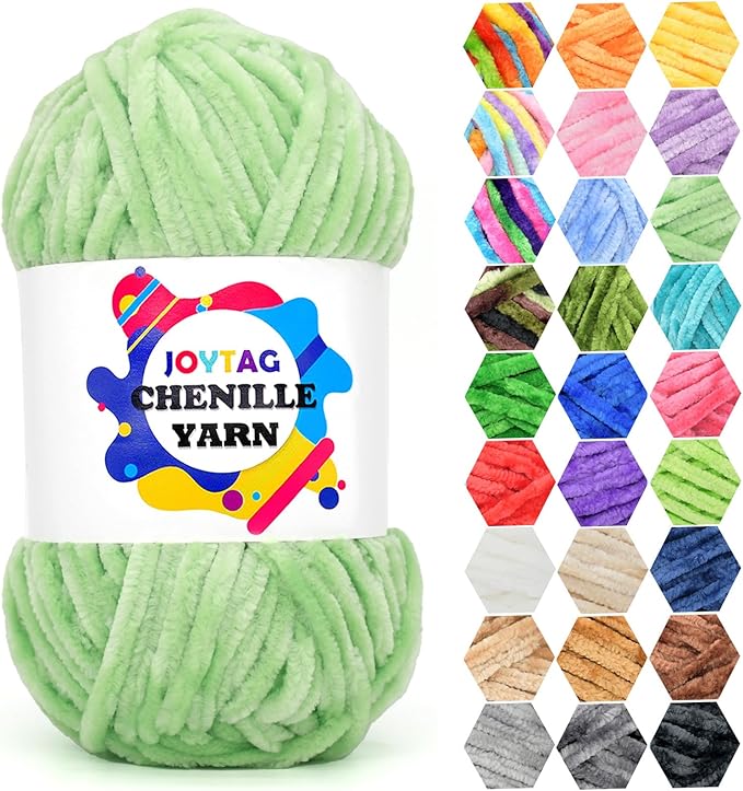 Velvet Chenille Yarn for Crocheting Light Green Fluffy Plush Thick Bulky Chunky Chenille Velvet Soft Baby Blanket Yarn for Crocheting Hand Knitting 100g-Light Green