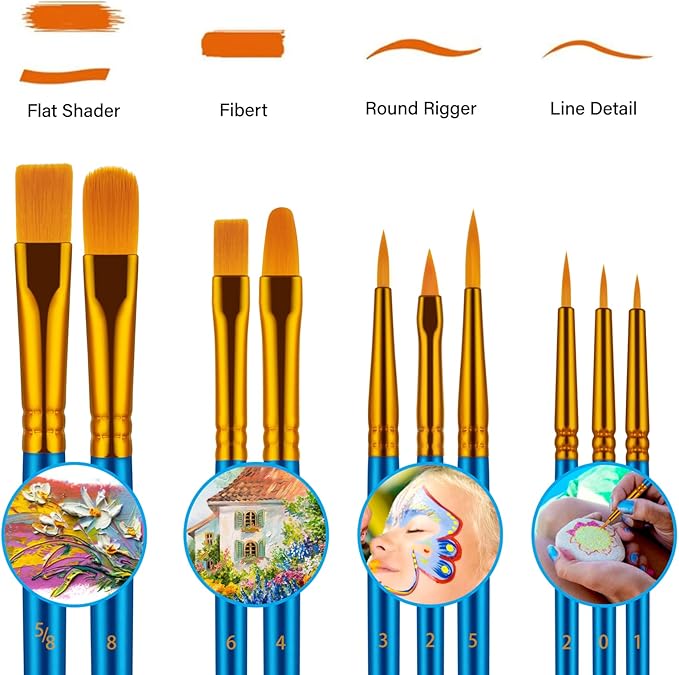Paint Brushes Set, 6Pack 60 Pcs Paint Brushes for Acrylic Painting, Oil Watercolor Acrylic Paint Brush, Artist Paintbrushes for Body Face Rock Canvas, Adult Drawing Arts Crafts Supplies, Blue