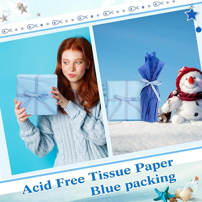 Qilery 500 Sheets Blue Tissue Paper Bulk for Gift Bags 20 x 30 Inch Acid Free Wrapping Paper Sheets for Winter Easter Decoration DIY Crafts, Packing Supplies for Moving, Wedding Party, DIY Flowers