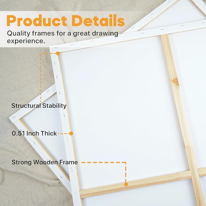 CONDA Large Stretched Canvas for Painting, 30x40 Inch 2 Pack Big Canvas, 100% Cotton, Primed Acid-Free, White Blank Stretched Canvas Boards Art Supplies for Acrylics, Oils Painting